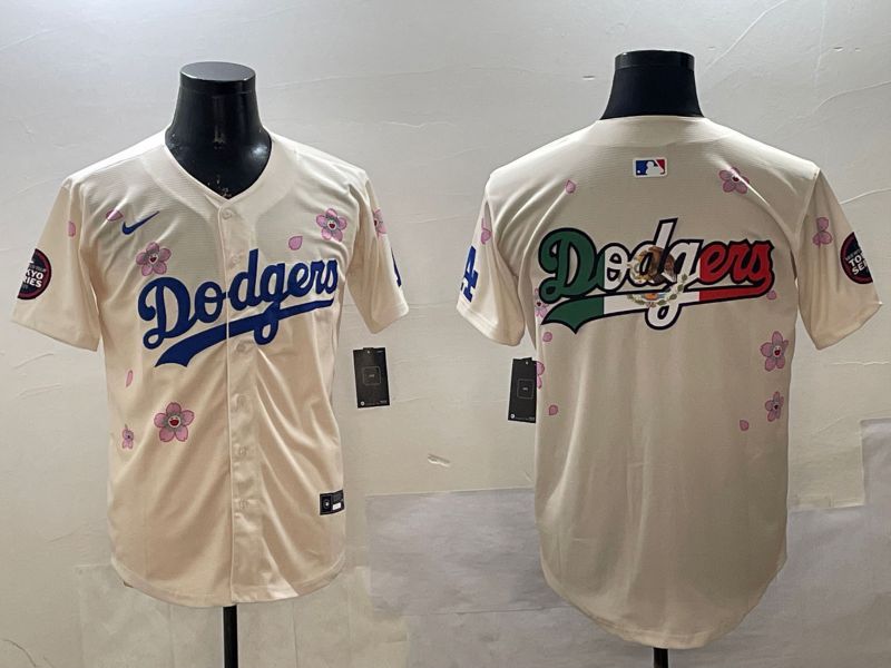 Men Los Angeles Dodgers Blank Cream Sakura Edition 2025 Nike MLB Jersey style 7